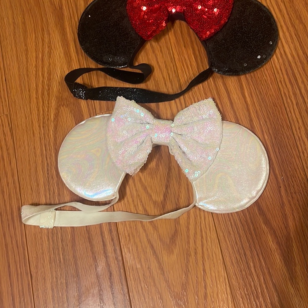 Two Sequin Mickey Mouse Ear Headbands with Bows, Sparkly, Elastic, Stretchy - Picture 3 of 7